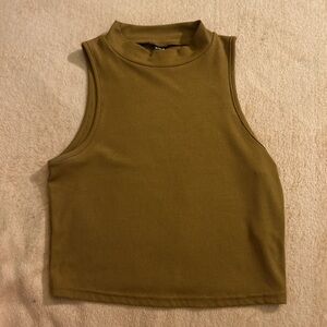SHEIN Olive Green Mock Neck Ribbed Crop Top